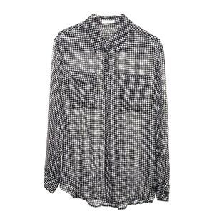 Equipment Silk Houndstooth Sheer Button Down Blouse - Black/Gray S